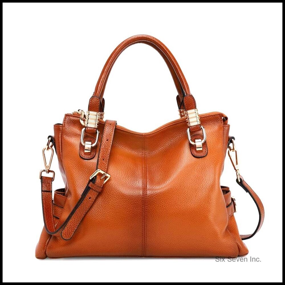 Genuine Leather Satchel Tote Shoulder Bag Multi-Way Carry Classic Chic